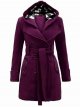 Military Button Hooded Fleece Belted Jacket